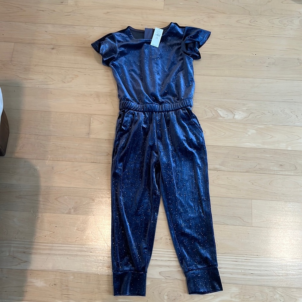 Girl sparkly velvet navyjumpsuit
